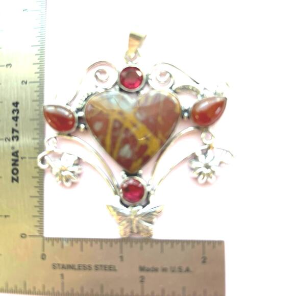 925 Sterling Norina Jasper & Carnelian Heart Pendant - Picture 6 of 6